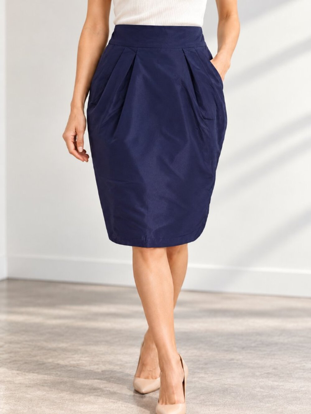 BANANA REPUBLIC Blue Pleated Zip Career Work Skirt